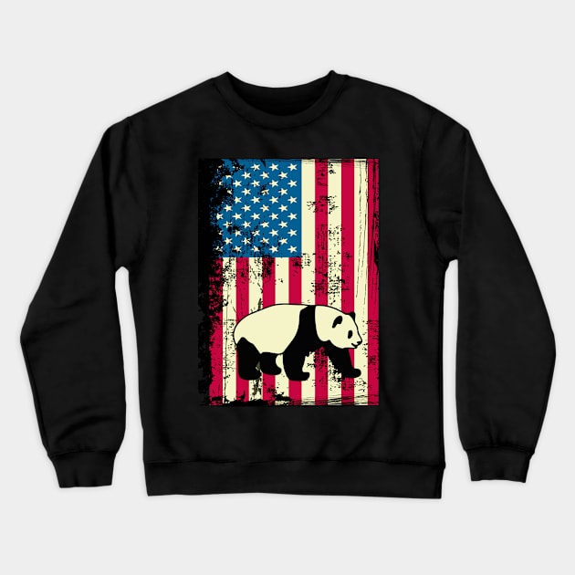 Panda Bear American Flag USA Patriotic 4th Of July Gifts Crewneck Sweatshirt by KittleAmandass